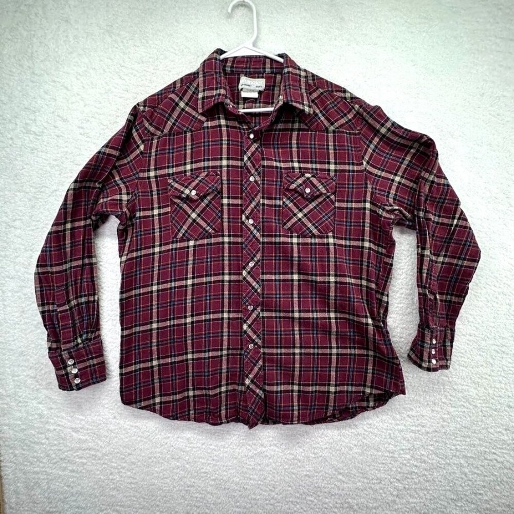 Wrangler Shirt Mens Extra Large Wrancher Flannel Plaid Pearl Snap Western Cowboy